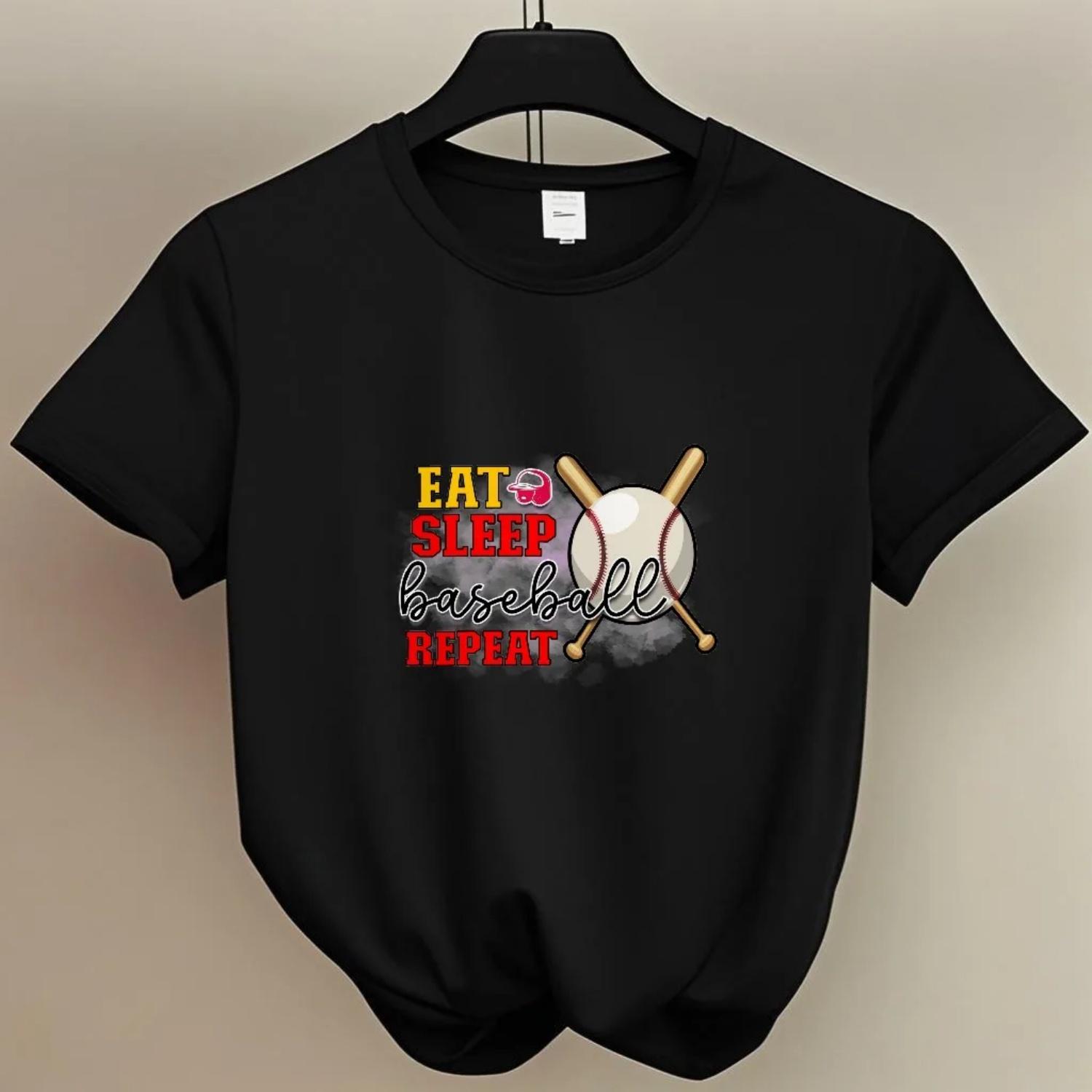 

Women s Short Sleeve -Shirt Baseball Repeat Print for Outdoor Baseball centric Events Young Women witha Passionate Sporty Style S чёрный