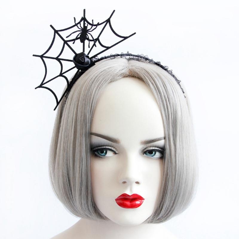 Halloween Headwear Spider Webs Headband Lace Necklace Fancy Dress-up Headpiece for Cosplay Party Novelty Headdress