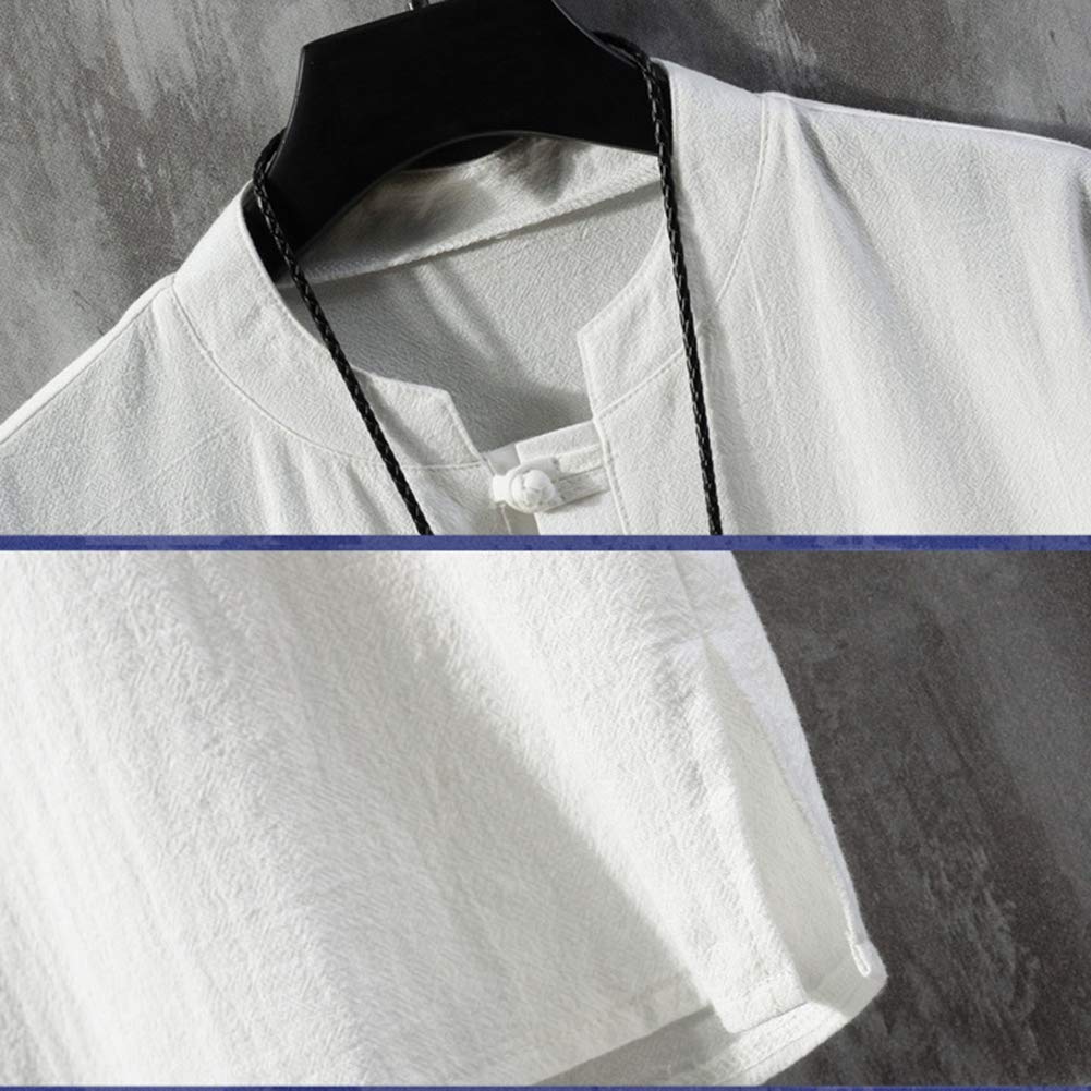 Summer Short Japanese Plus Sizes Loose Solid Size 2XL [foveitaa] Men's T-Shirt, Linen, Sleeve, Cotton-Linen, Style, Embroidered, 3/4 Sleeve,