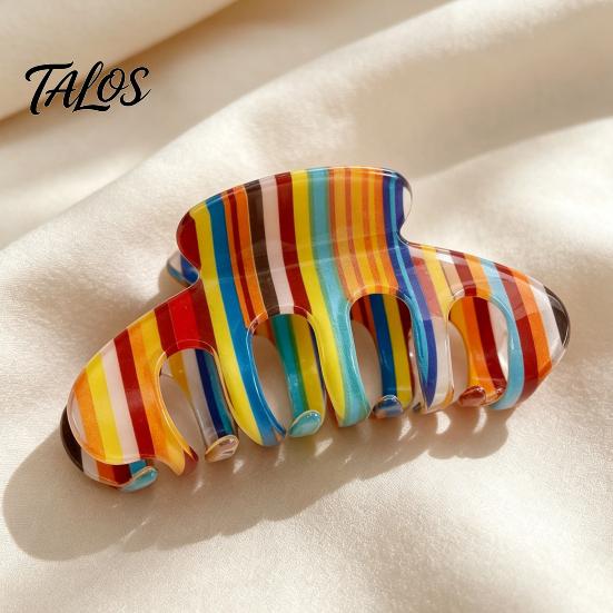Smooth Surface Hair Clip Claw for Women, Hollow Widened with Curved Transparent Anti-Slip Teeth, Acrylic Rainbow Design Accessory Teeth