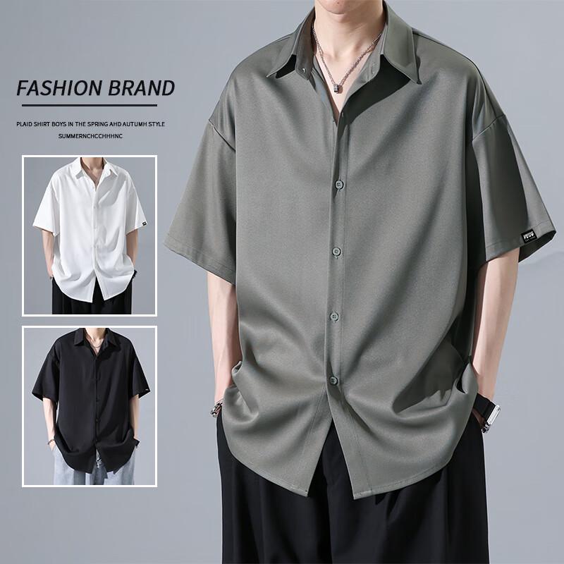 VUUG Men's Ice Silk Loose Fit Short Sleeve Shirt