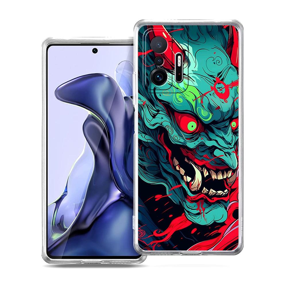 Transparent Phone Case for Xiaomi Mi 14 13 12 11 Ultra 13T 12T 11T Poco X3 NFC F3 F6 Pro Soft TPU Shell Japan Samurai Oni Mask