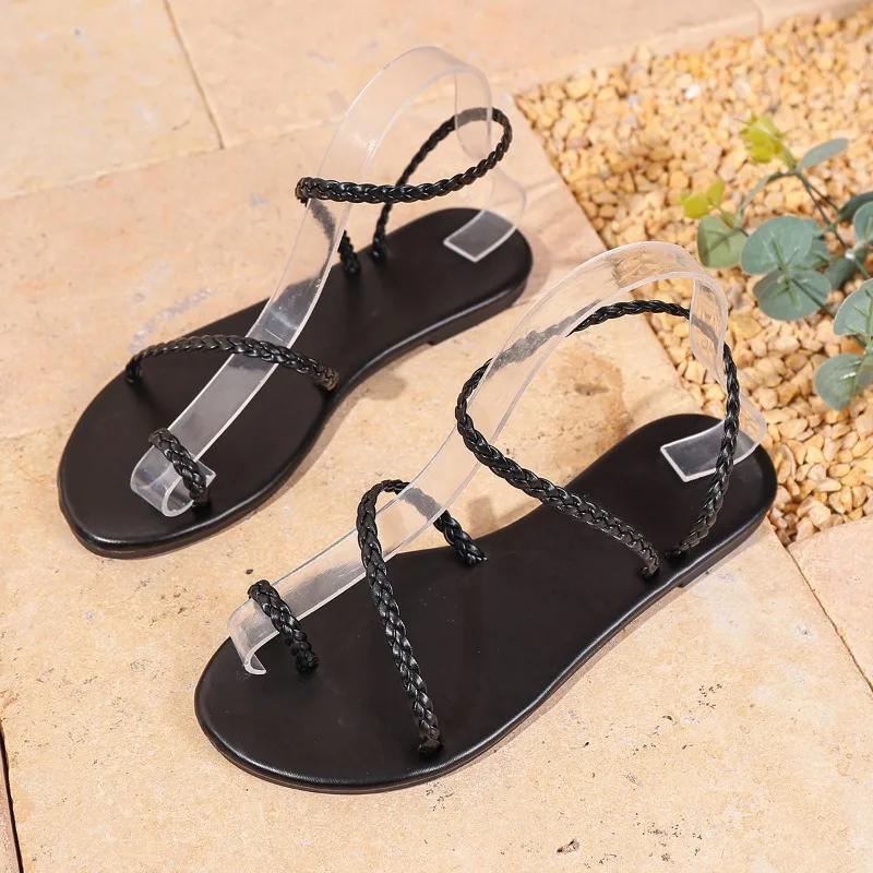 2025 New Ladies Shoes Open Toe Women's Sandals Slip-on Summer Beach Plus Size Light  Comfortable Flat Sandals Zapatos