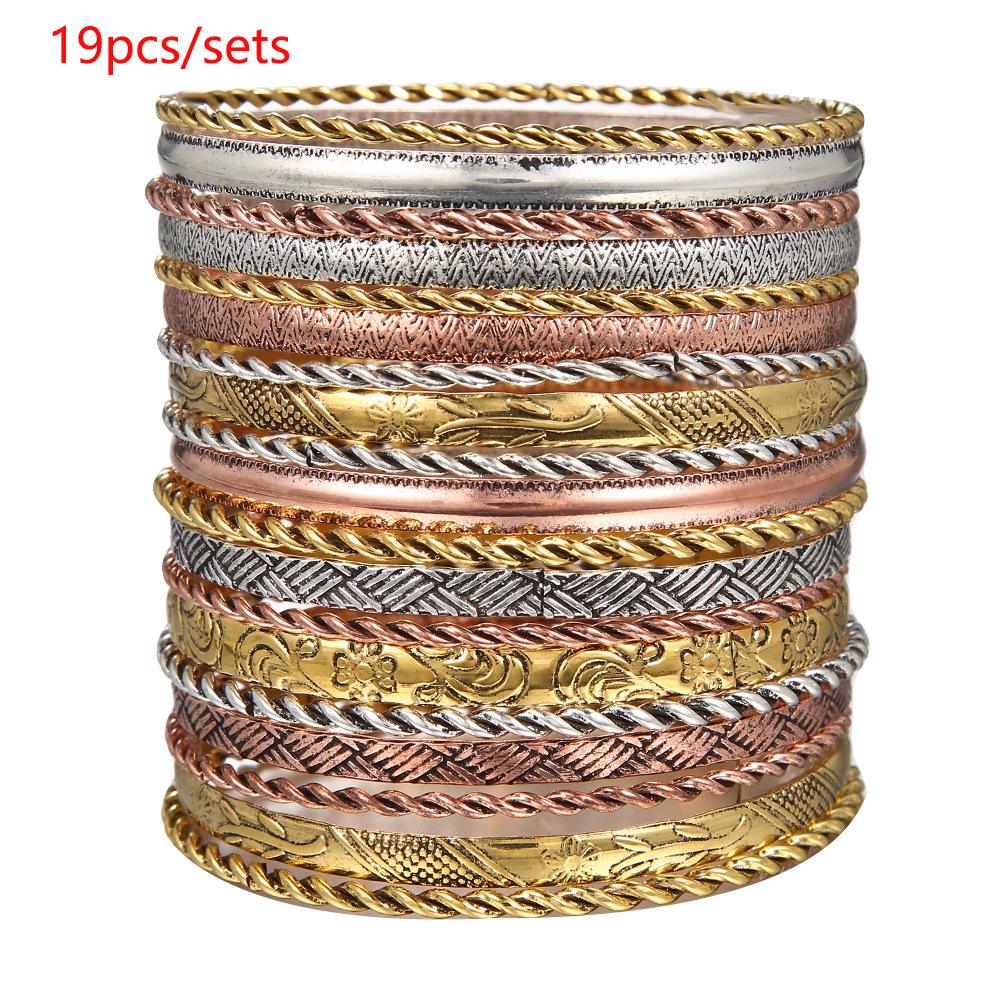 Bohemian-Style 12-Piece Multi-Layer Alloy Bracelet Set for Women