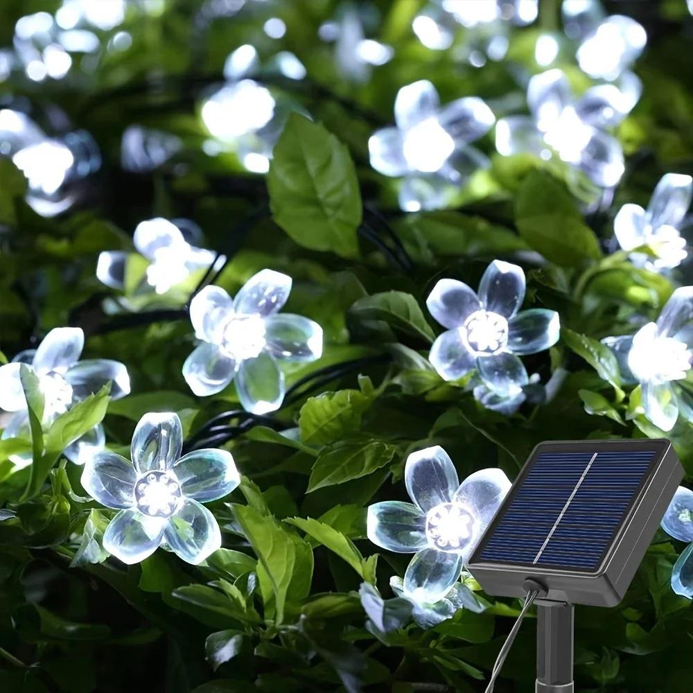 Outdoor Solar Lamp LED Cherry Blossom Fairy Light String Garden Christmas Holiday Decor Solar Garland Wedding Party Decoration