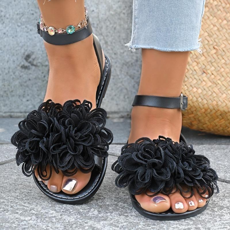 Women's flat slippers women's summer new fashion flower word casual beach cool slippers