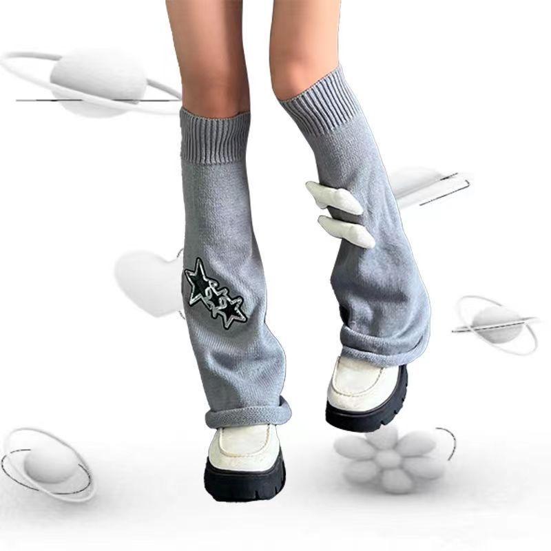 Subculture Hot Girl Y2K Star Leg Warmers - Handmade Slimming JK Knit Wide-Leg Sock Covers