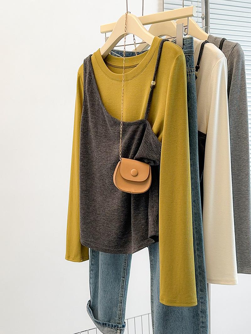 

Korean Style Irregular Color Block Two-Piece Women s Top, Spring/Autumn 2026, Plus Size, Fashionable & Slimming T-Shirt XL жовтий/зелений