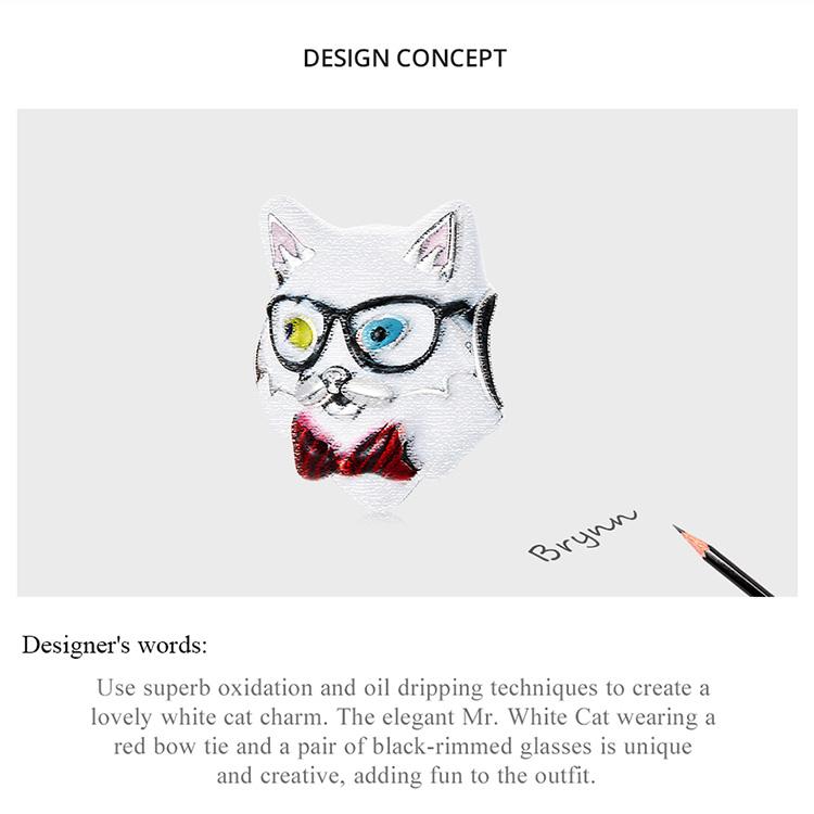 WOSTU 925 Sterling Silver Animal Pendant Cute White Cat Charm Beads Fit Original Bracelet Necklace For Women Jewelry