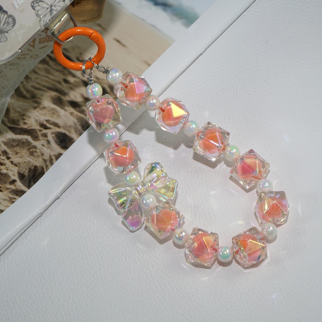Mobile phone lanyard colorful crystal bead chain lanyard Rubik's Cube bow jewelry pendant mobile phone wrist bracelet