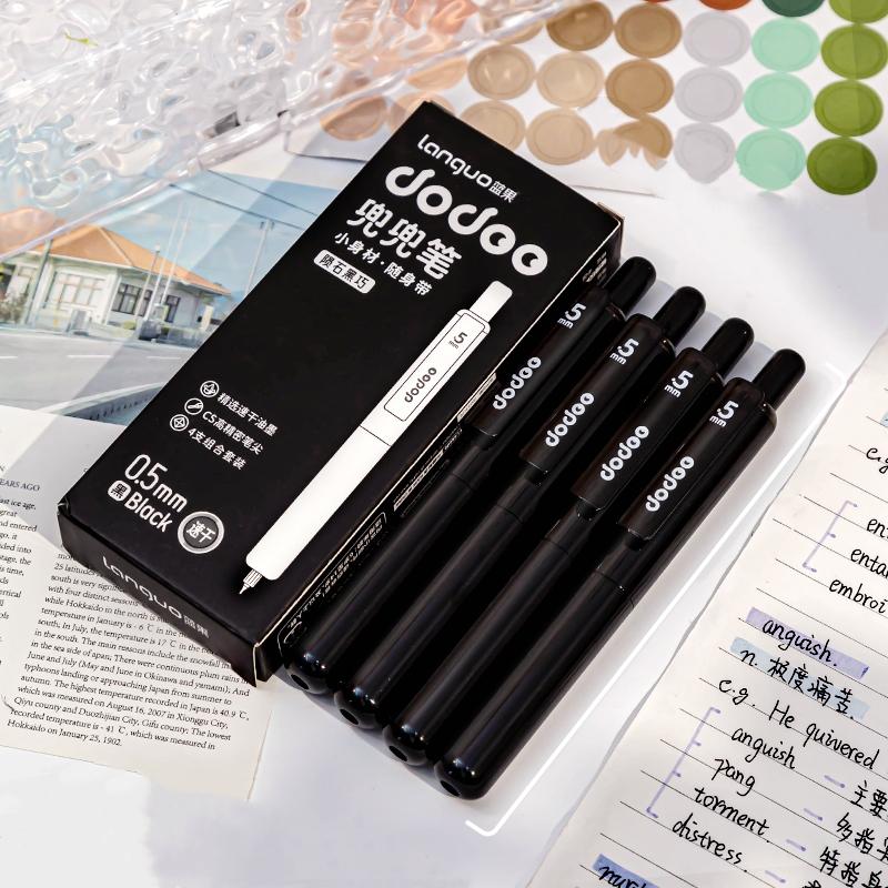 Set de 4 Bolígrafos de Bolsillo de Color Puro Tamaño Portátil Tipo Clic Punta de Bola 0.5mm Tinta Gel Negra para Escribir