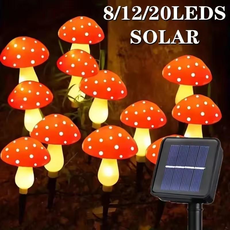 LED Solar Panel Mushroom Fairy Light Garden Outdoor Waterproof Night Lamp Yard for Christmas Wedding Party Decoration 8/12/20LED