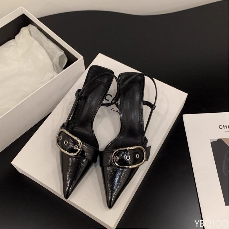 

Женские французские сандалии баотоу Новый весенне-летний стиль Острый носок Роскошные высокие каблуки Одинарная обувь Сандалии на платформе Zapatos De Mujer 40 чёрный