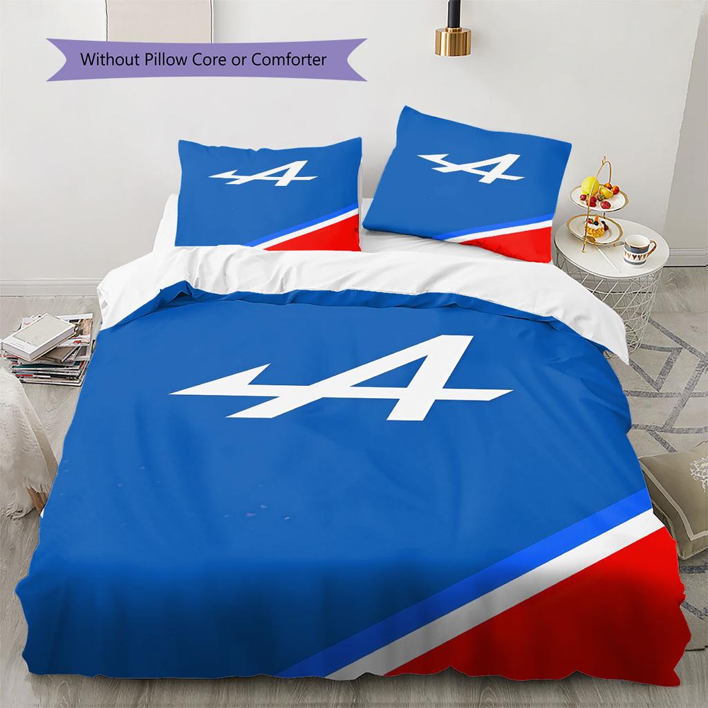 Alpine F1 Pattern Bedding,Quilt Set Quilt Cover Pillowcase Home Birthday Gift(1 * Duvet Cover + 2 * Pillowcase, Without Core)