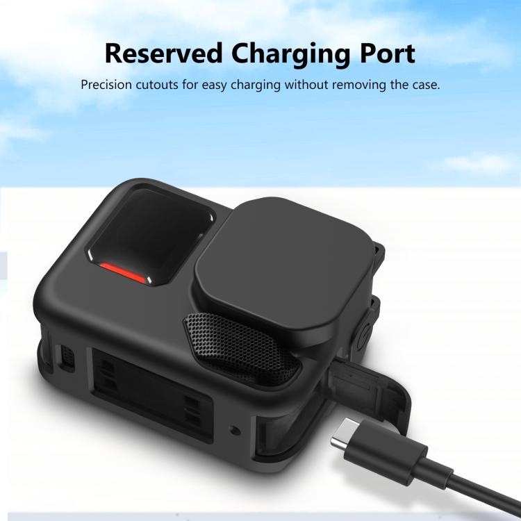 Für Insta360 Ace Pro 2 PULUZ Silikon-Schutzhülle für das Gehäuse mit Objektivkappe und Riemen (Schwarz)