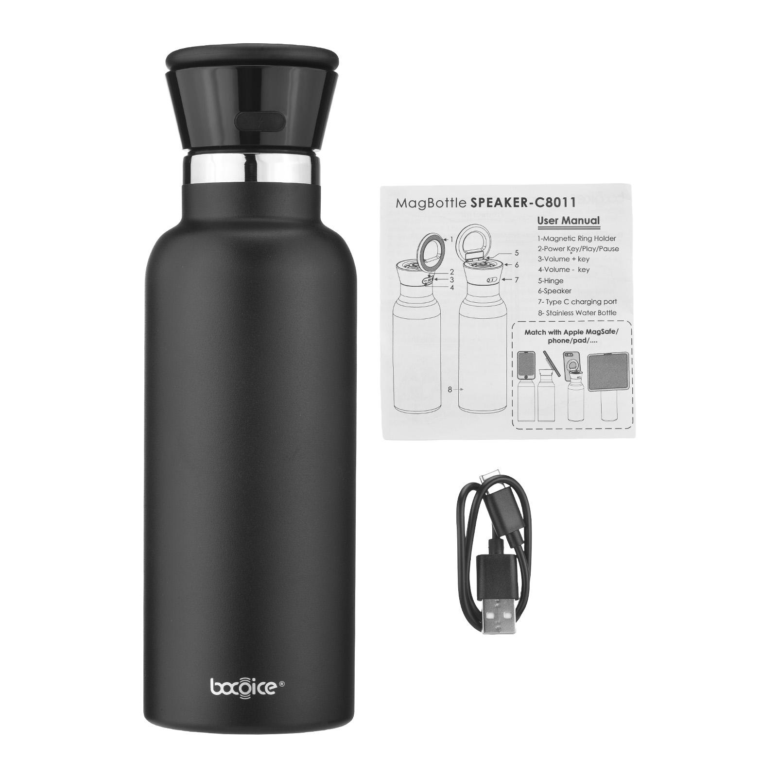 

Бутылка для воды 550 мл с BT-динамиком, перезаряжаемый магнитный динамик, бутылка для воды из нержавеющей стали L чёрный