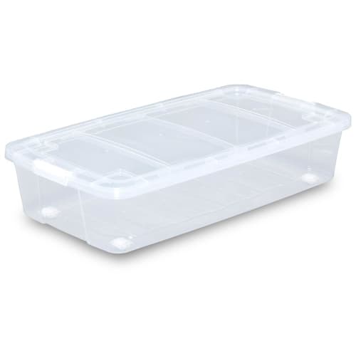Iris Ohyama Carry-on Storage Stacker, AA-740S, 40cm W x 74cm D x 17cm H, Made in Japan, Clear/White