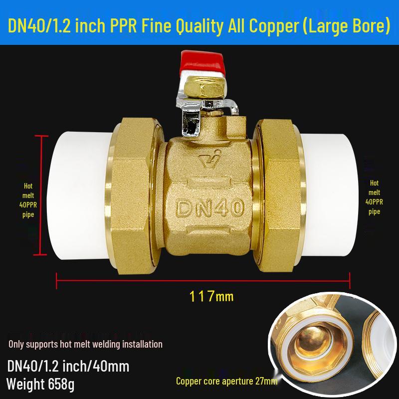 All-Copper PPR Double Union Ball Valve for Hot Melt Pipe - 20mm, 25mm, 32mm (1/2", 3/4", 1")