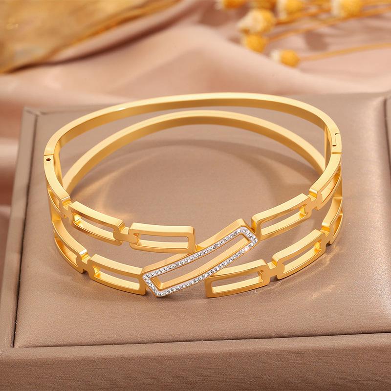 Fashionable Wide Version Hollow Square Titanium Steel Women’s Elegant Versatile Design and Temperament Bracelet