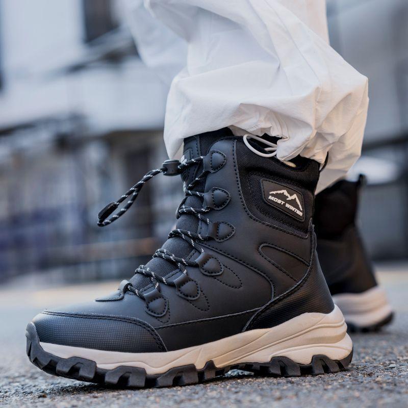 Men's and Women's Large Size Soft Sole Winter Warm Fur Snow Boots Padded Lined Ankle Boots Non-slip Hiking Casual Sports Cotton Boots Martin Boots