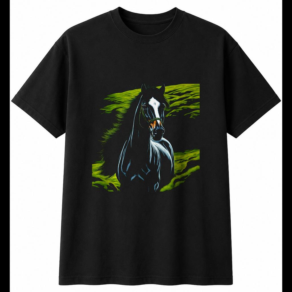 Airbrush Connemara Pony in the Swamp Horse Lover Mens T-Shirt Black 100% Cotton