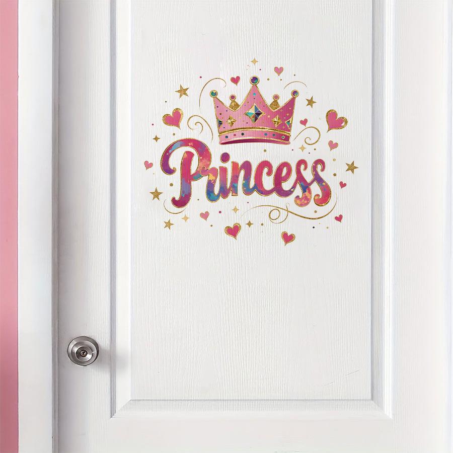 Princess Crown Gold Foil Self-Adhesive Wall Stickers, Realistic Metallic Home Door Decal for Bedroom Living Room Decoration