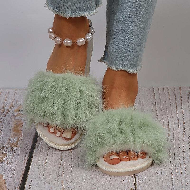 Fashion Winter Fashion Fluffy Bedroom Slippers Women Soft Plush Warm Comfy House Slippers Woman Indoor Non Slip Open Toe Faux Fur Slides