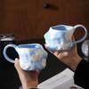 Hand Painted Blue Sky and White Clouds Irregular Ceramic Mug Children's Breakfast Oat Cup Cute Milk Water Cup Coffee Cup