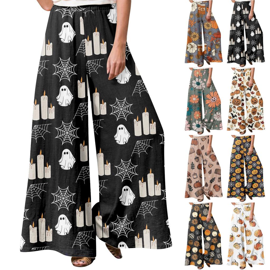 Dámské zimní tepláky Halloween potištěné ležérní kalhoty Dámské fleecové tepláky široké rovné kalhoty