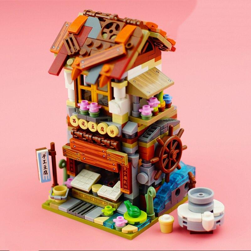 LOZ 1736 City Street Čínská čtvrť Prodejna tofu Bean Curd Obchod Architektura Mini bloky Cihly Stavebnice Hračka pro děti Dárek bez krabice
