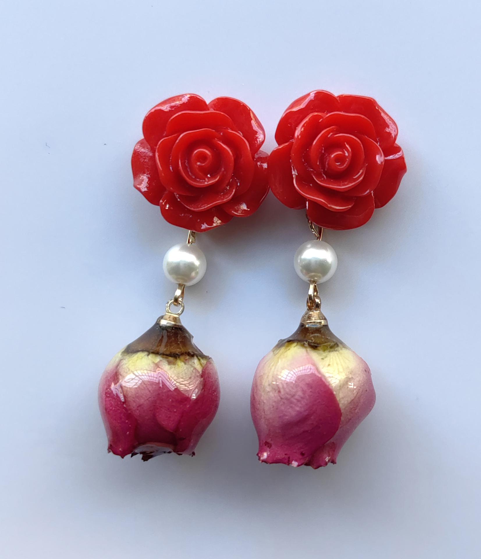 Luxury Retro Rose and Faux Pearl Micro-Inlaid Bow Earrings