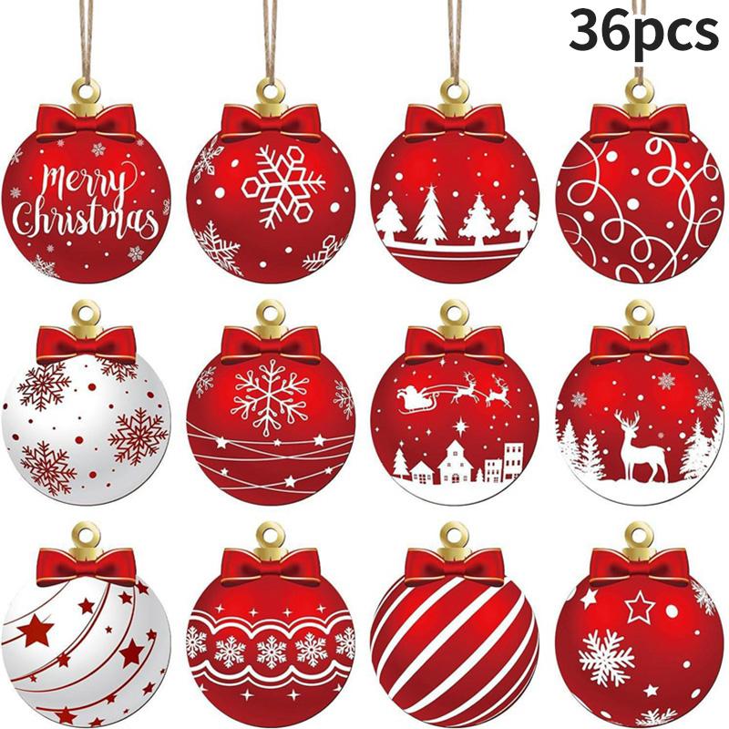 12/24/36pcs Christmas Tree Balls Ornament Red Wood Balls Christmas Tree Hanging Decor Navidad New Year Xmas Tree Ornament
