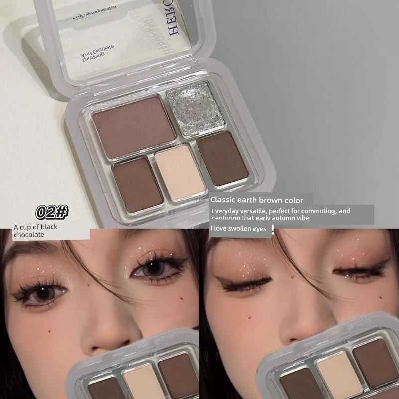 Blue and Black Diamond in the Debris Smoky Makeup! Five Colors Eye Shadow Plate Matte Shimmer Cement Gray Earth Color Makeup 2025 New Arrival