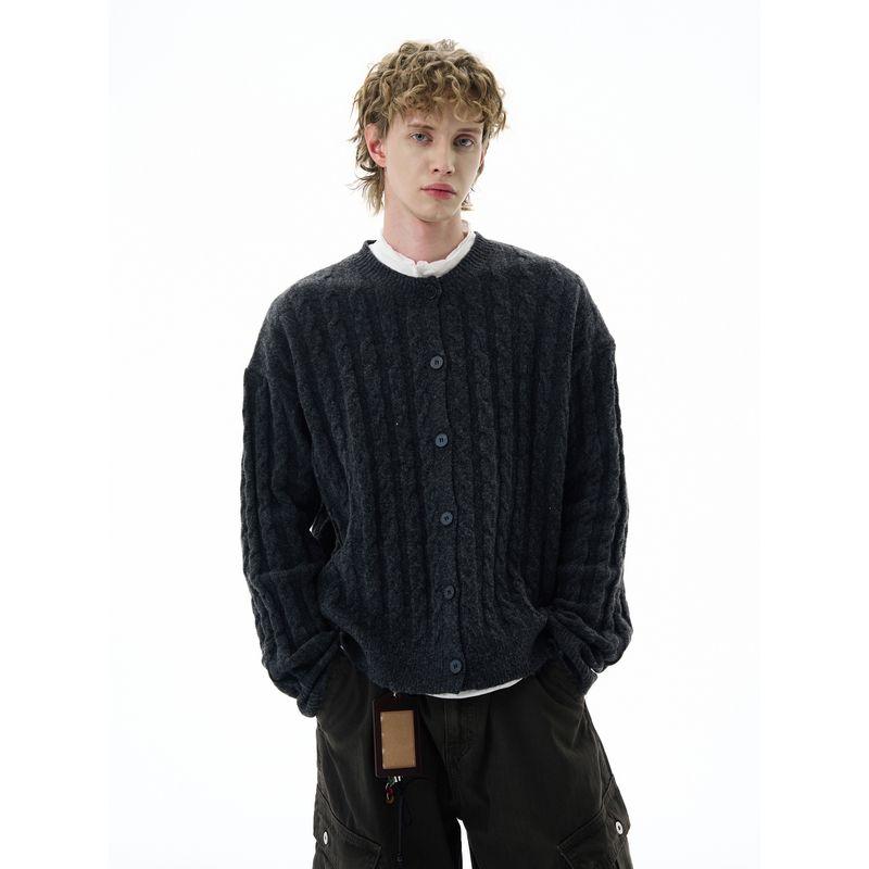 Kisko Autumn and Winter American-Style Commuter Casual Cable Knit Sweater for Men and Women, High-End Loose Cardigan Jacket