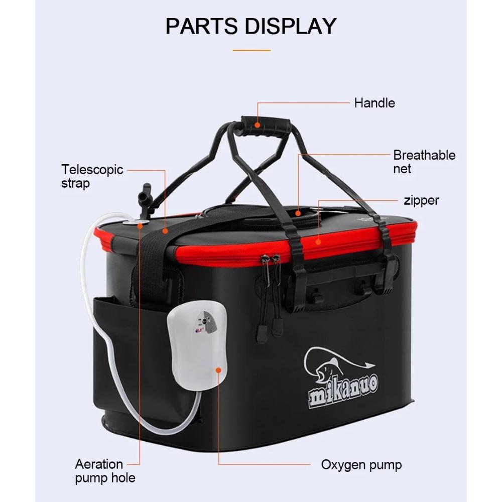 New 30-50cm Fishing Bucket EVA Foldable Carrying Handle Collapsible Live Fish Box with Side Pocket and Zipper for Travel Camping