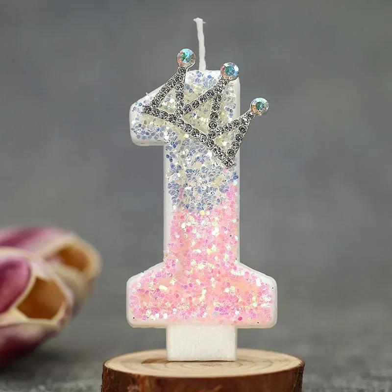 Cake Numer Candles Birthday Candle Pink Colour Creative Candle Princess Crown Girl Happy Birthday Party Decoration