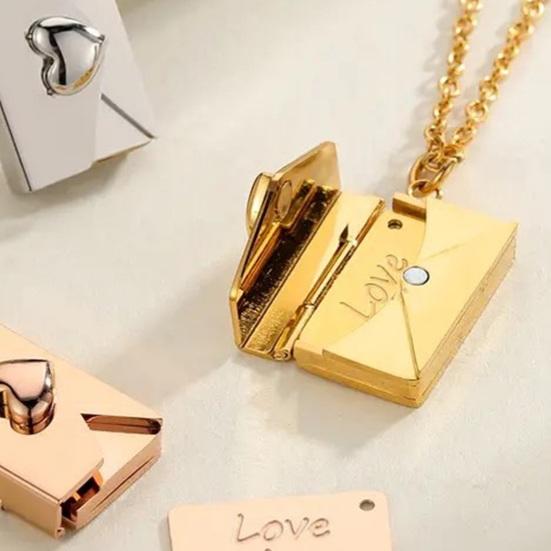 Envelope Locket Letter Necklace Hidden Engraved Love Pendant Necklace Love You Letter Necklace Jewelry for Her