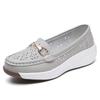 Women's New Leather Hollow Out Wedges Casual Shoes Thick Sole Non Slip Round Toe Shallow Slip On Lightweight Loafer Shoes
