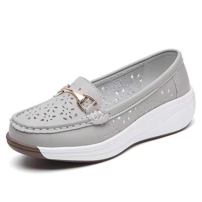 Nouvelles Chaussures Décontractées Compensées en Cuir ajouré pour Femmes Semelle Épaisse Antidérapante Bout Rond à Enfiler peu Profond Chaussures Mocassins Légères