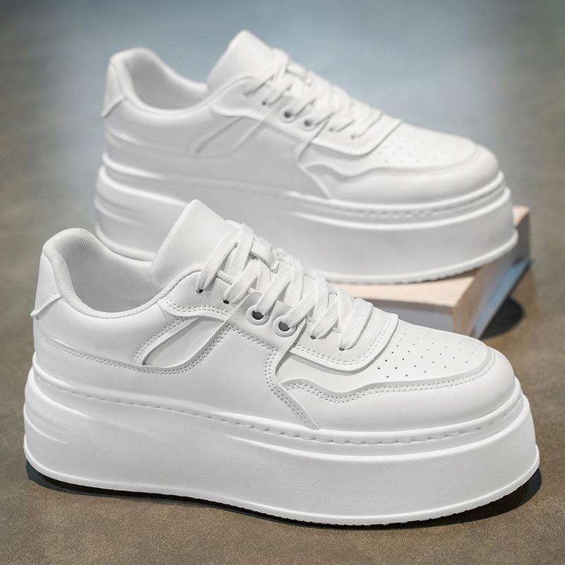 Herrenschuhe Herbst Neue Atmungsaktive Weiße Sneaker Vielseitige Dicksohlige Höhenvergrößernde Sportschuhe und Freizeitsneaker