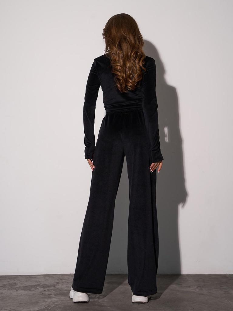 2025 Cross-Border Velvet Casual Set: Long Sleeve Top & High Waist Pants