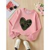 Crewneck Sweatshirt for Girls Featuring a Heart Camouflage Design, Machine Washable, Suitable for Spring And Autumn, Ideal for Sports And Casual Wear