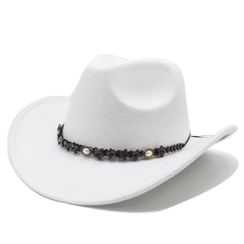 Ethnic Style Pearl Accessories Tibetan Western Cowboy Hat Top Hat Men'S And Women'S Felt Hat Jazz Hat