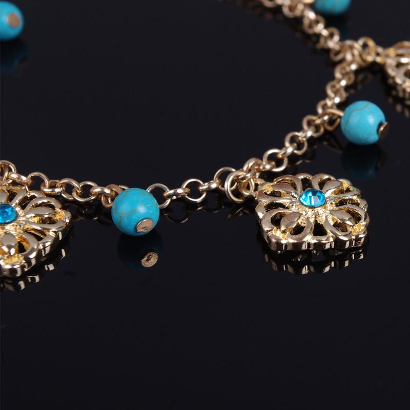 Double Layer Flower Artifical Turquoise Beads Women Ankle Bracelet Barefoot Sandal Beach Sea Foot