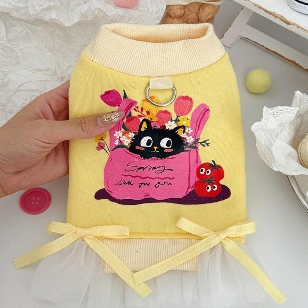 Fashion Style Dopamine Dog Pullover Hoodie Cartoon Print Breathable Cat Sweatshirt Warm Thick Soft Pet Puppy Skirt Autumn Winter