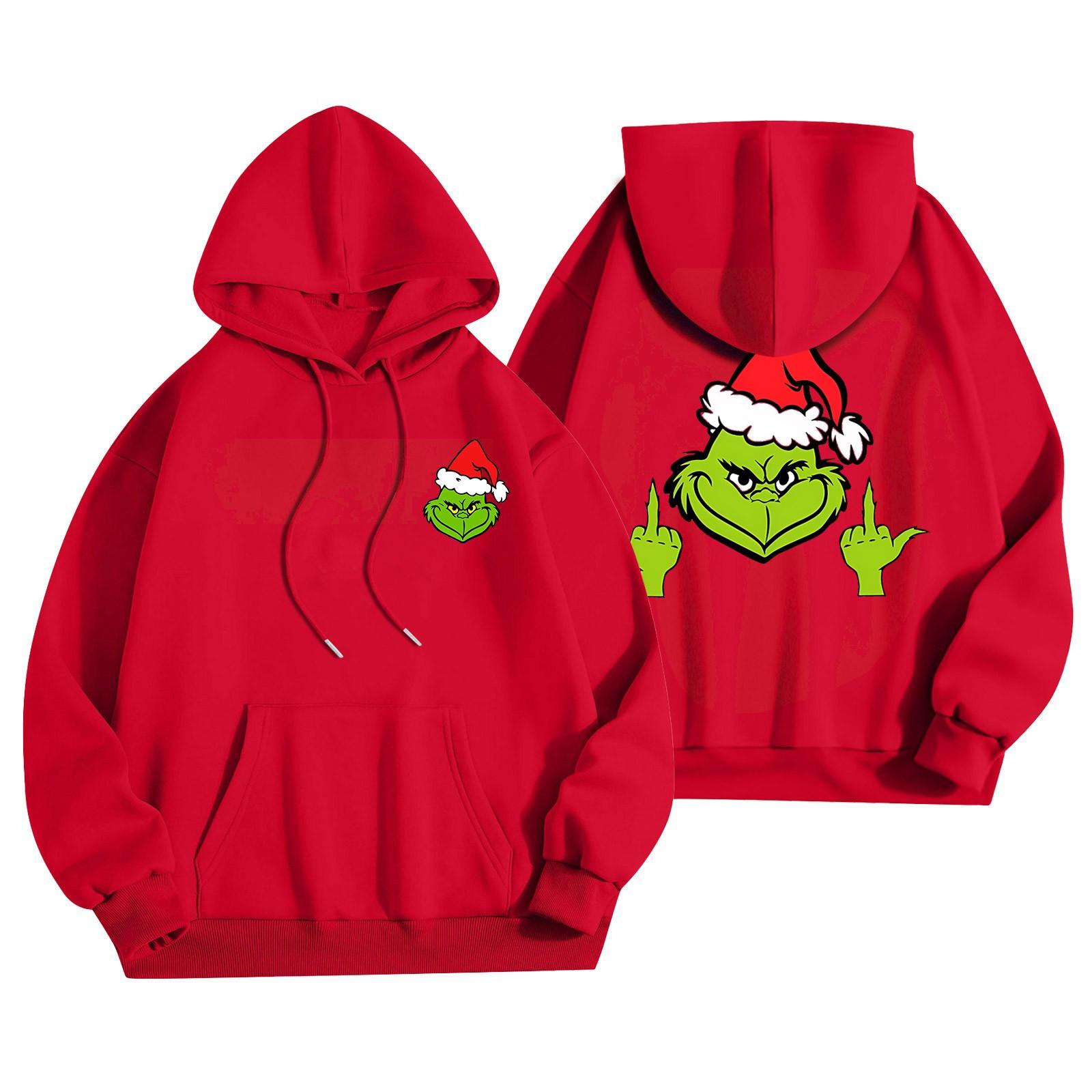 

Женская мода, легкий женский свитер с длинными рукавами и карманами, рождественская толстовка с капюшоном XL красный