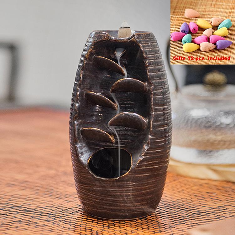 With 10Cones Free Gift Chinese Traditional Waterfall Incense Burner Ceramic Incense Holder,Option for Mixed Incense Cones