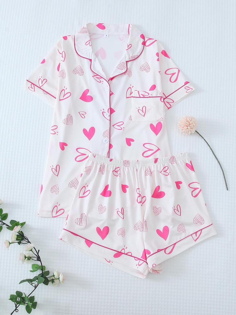 Bow Short-Sleeve Pajama Shorts Set – Stylish Indoor/Outdoor Wear