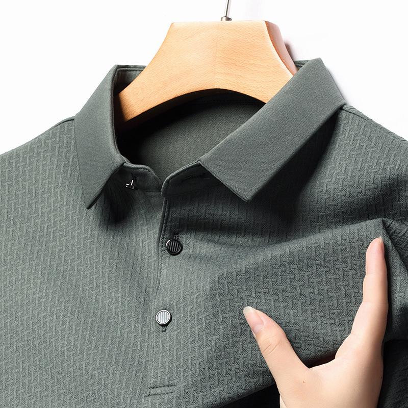 Jacquard Long Sleeve T-shirt Men's Autumn New Men's Solid Color Business Casual Polo Shirt