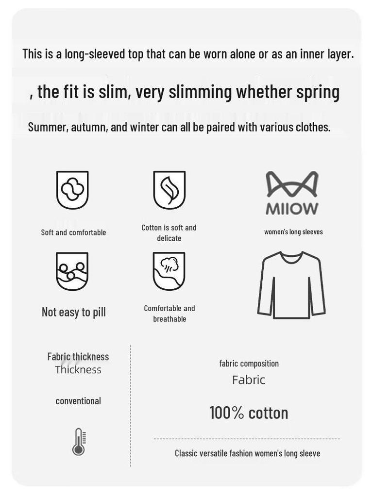 MIIOW Damen Langarm T-Shirt aus reiner Baumwolle